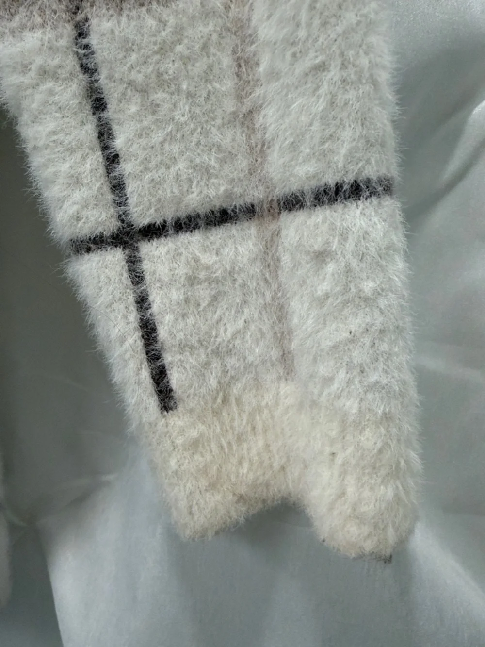 Cyrus Open-Front Windowpane Cardigan Sweater in Cream and Taupe - Picture 5 of 8